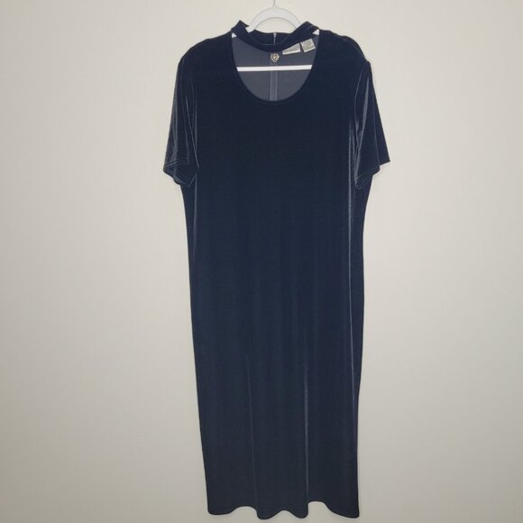 Vintage 90s Fashion Bug black velvet plus size maxi dress with charm neck 22/24 - Picture 1 of 8